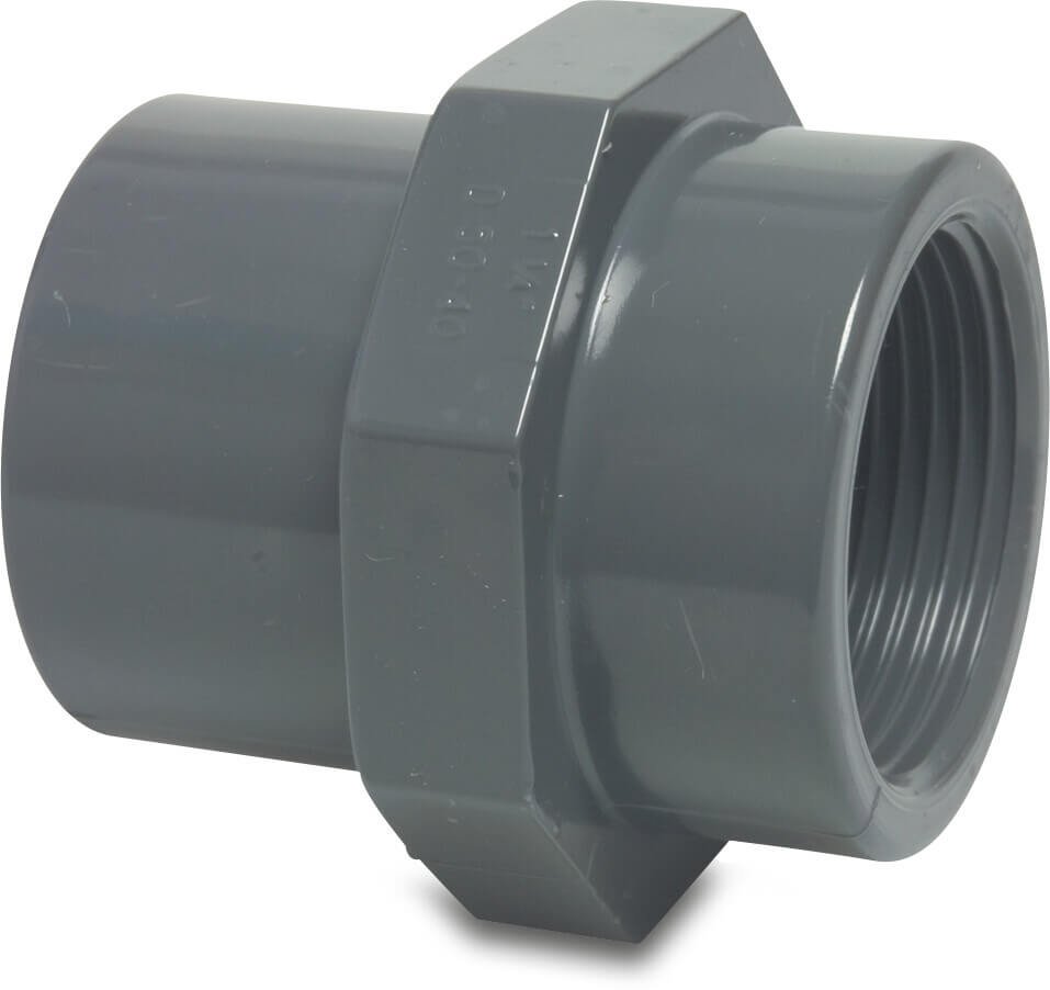 Profec Adaptor socket PVC-U 50/63 mm x 2" glue socket/glue spigot x female thread 10bar grey