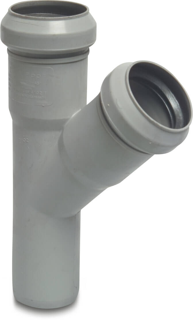Trójnik 45° PP 40 mm pierścień uszczelniający x pierścień uszczelniający x tuleja szary