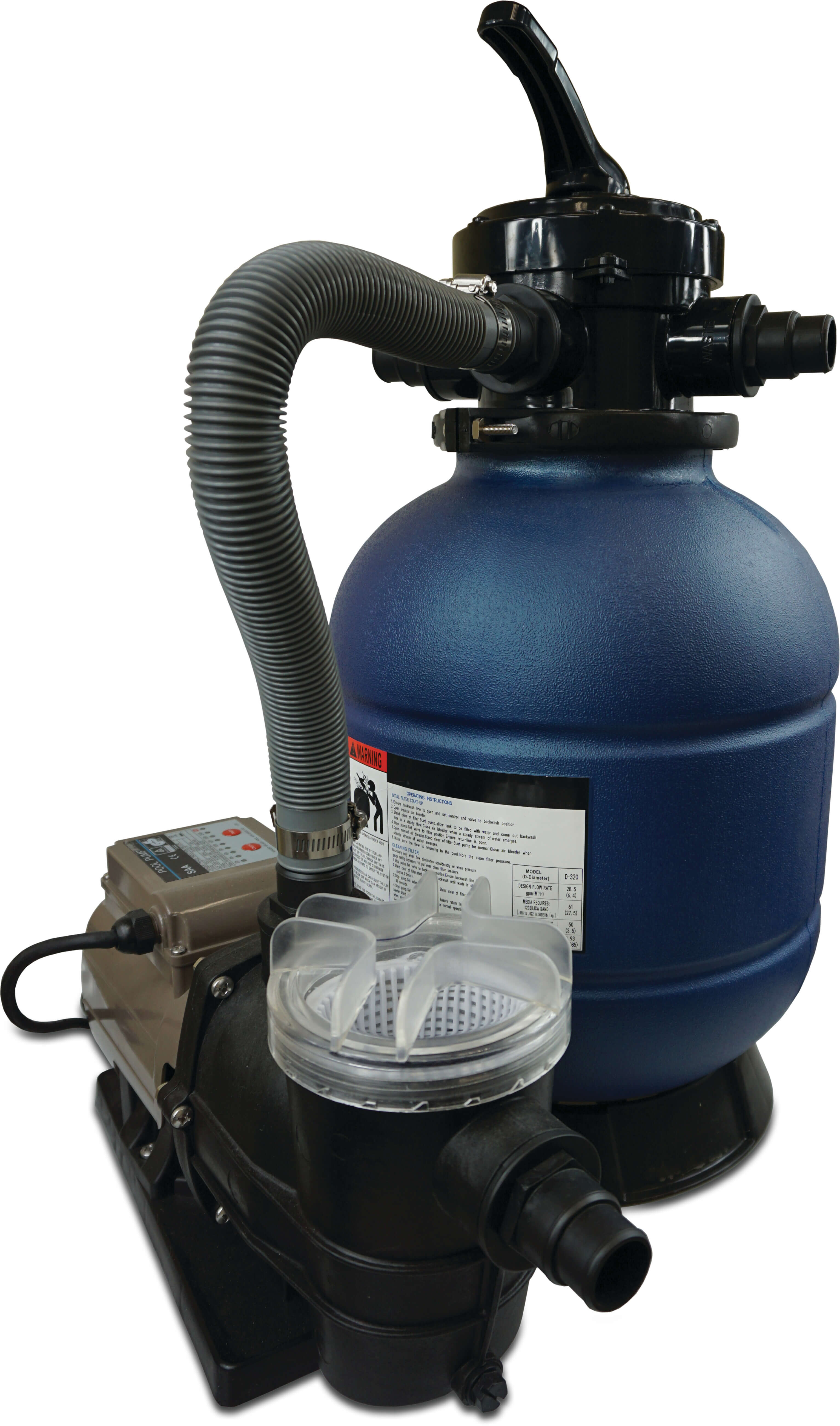 Pool Filter set 1 1/2" glue socket x female thread blue type Hydro Star 300 with timer on pump 0.35HP