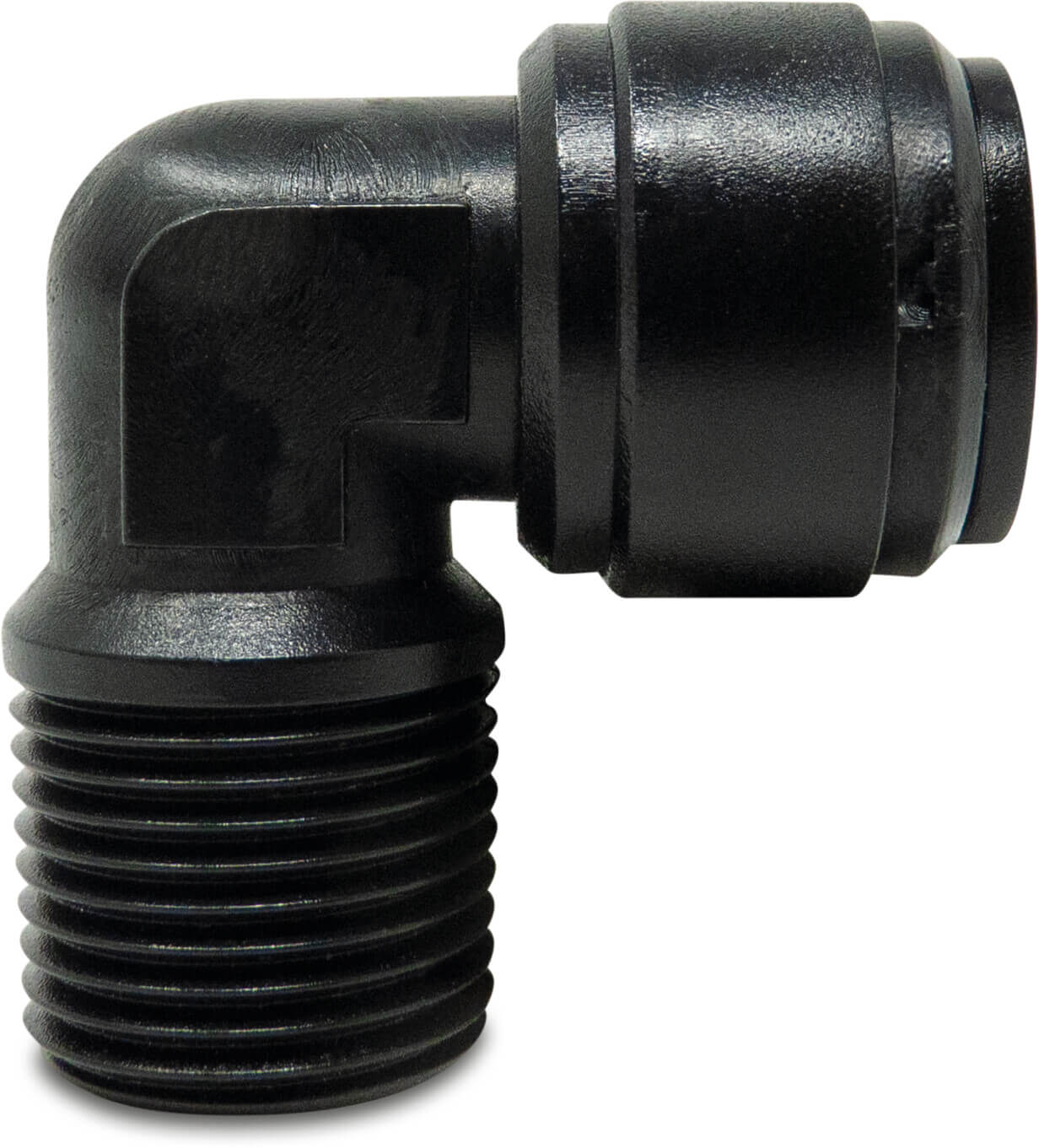 Winkel 90° POM 12 mm x 1/2" Einsteck x Außengewinde 14bar Schwarz WRAS Typ Aquaspeed