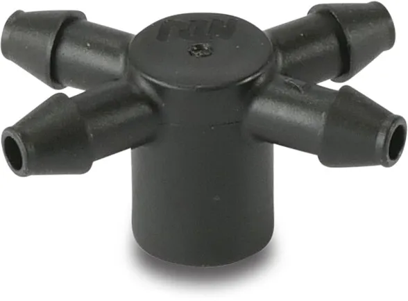 NaanDan 4 outlets Cross plastic 4 mm barbed x taper F x barbed black type Click Tif
