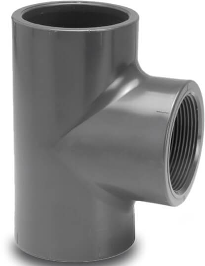 VDL Adaptor T-piece 90° PVC-U 16 mm x 3/8" x 16 mm glue socket x female thread x glue socket 10bar grey