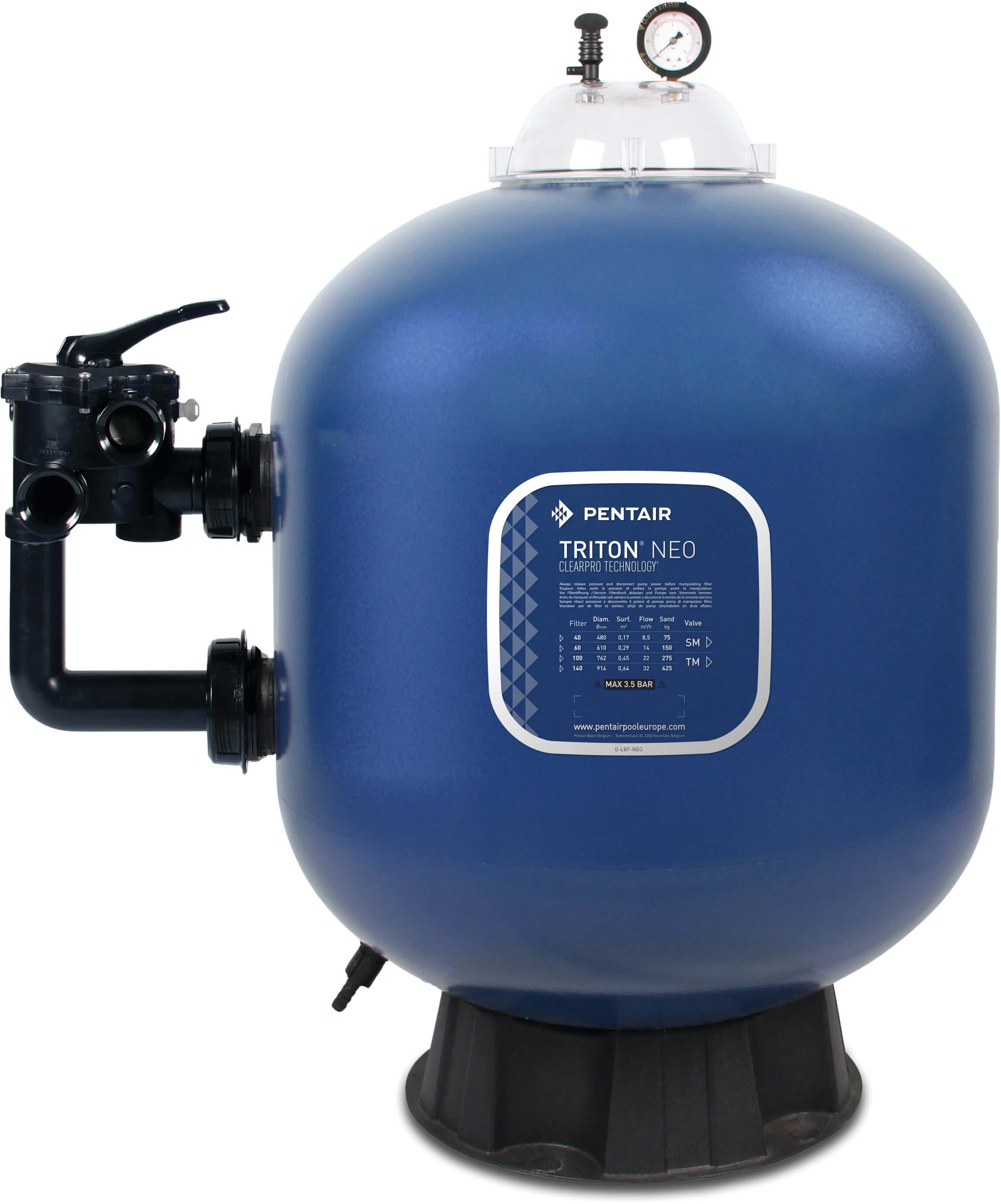 Pentair Sand filter fibreglass-reinforced polyester 1 1/2" female thread 3,5bar blue type Triton® F-19S8-NEO