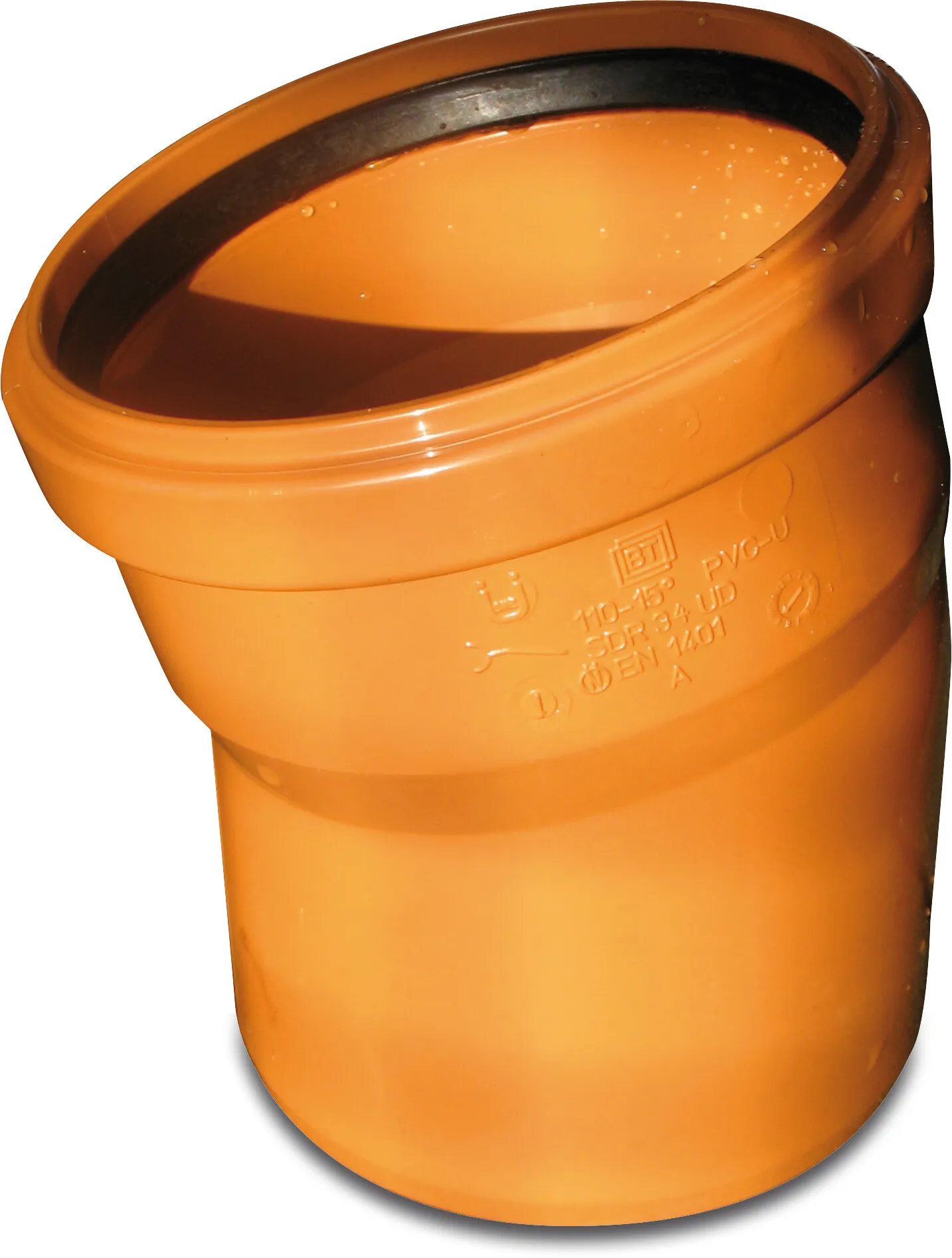 Drainage bend 15° PVC-U 125 mm SN4 ring seal x spigot redbrown