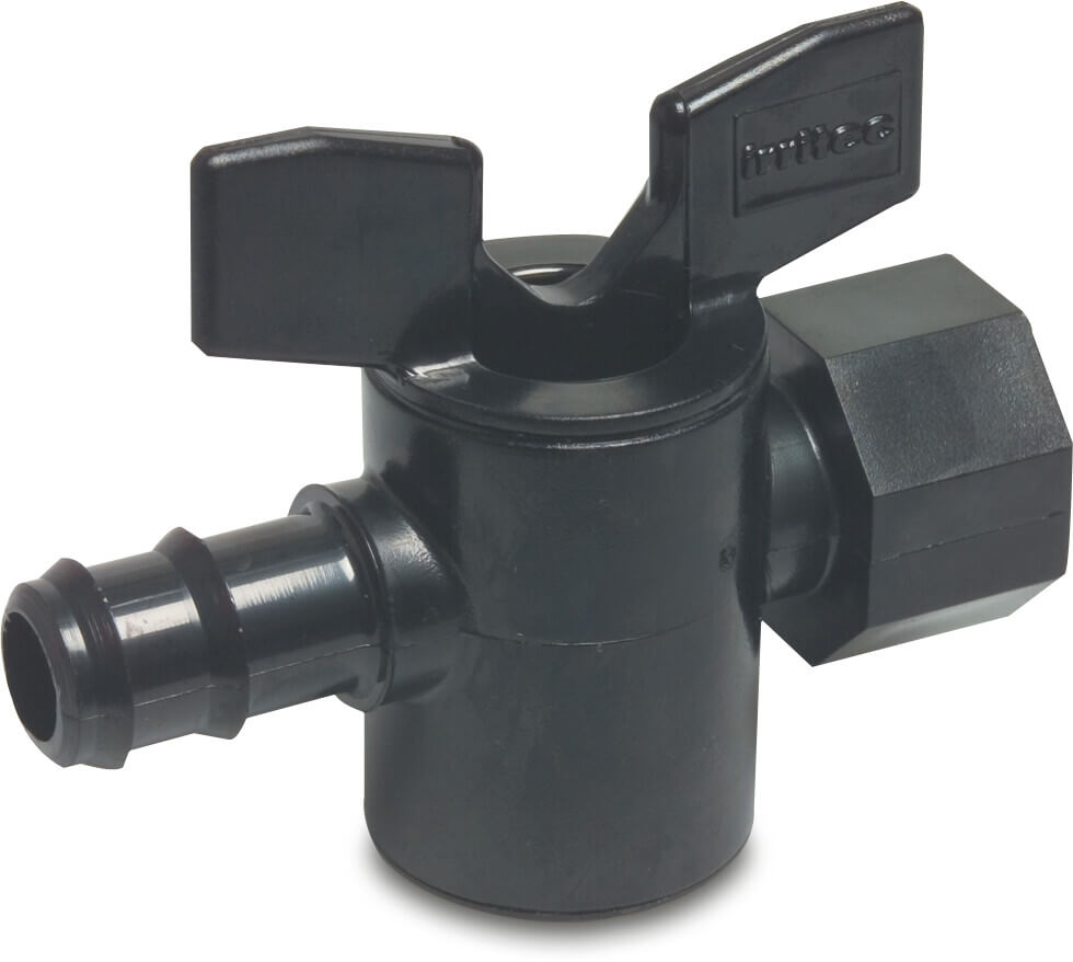 Plug valve PP 16 mm x 1/2" barbed x female thread 6bar black