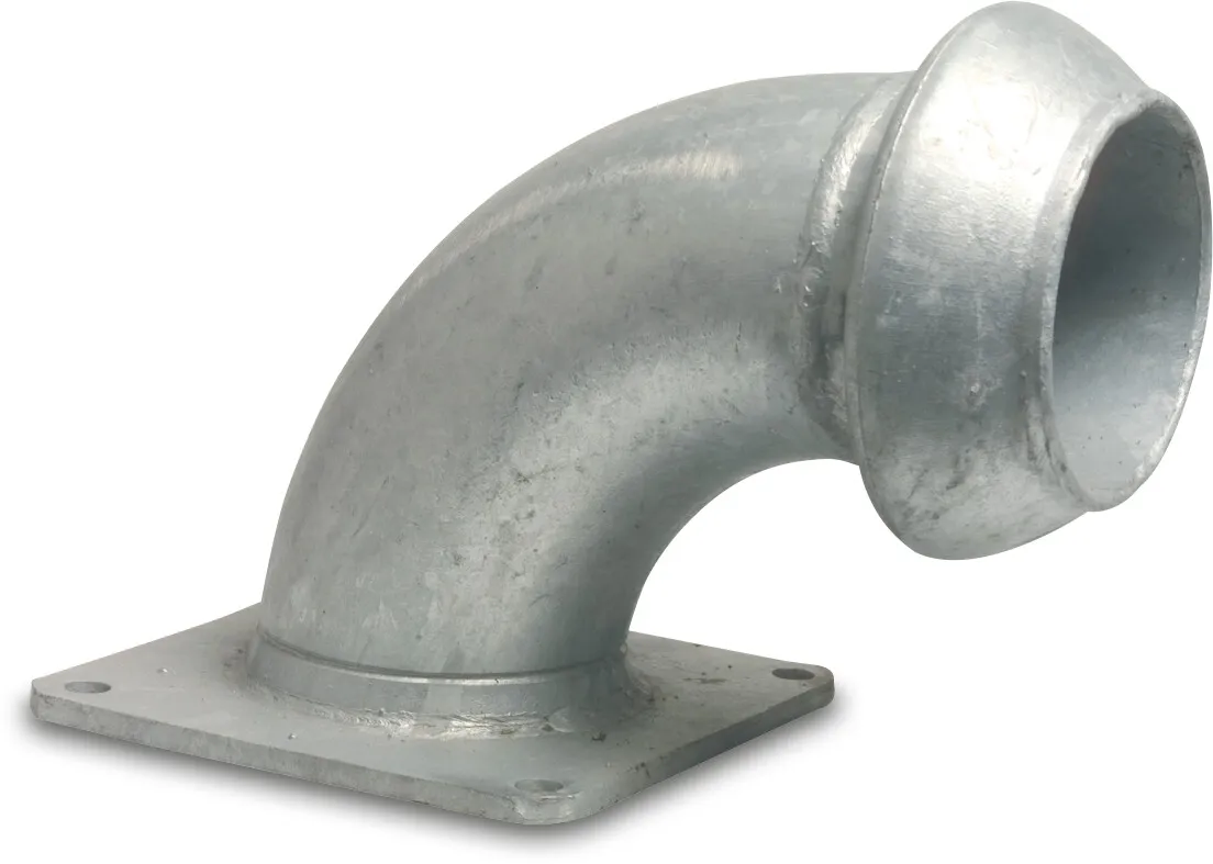 Bøjning 90° stål galvaniseret 159 mm x 6" han-del Perrot x firkantet flange type Perrot