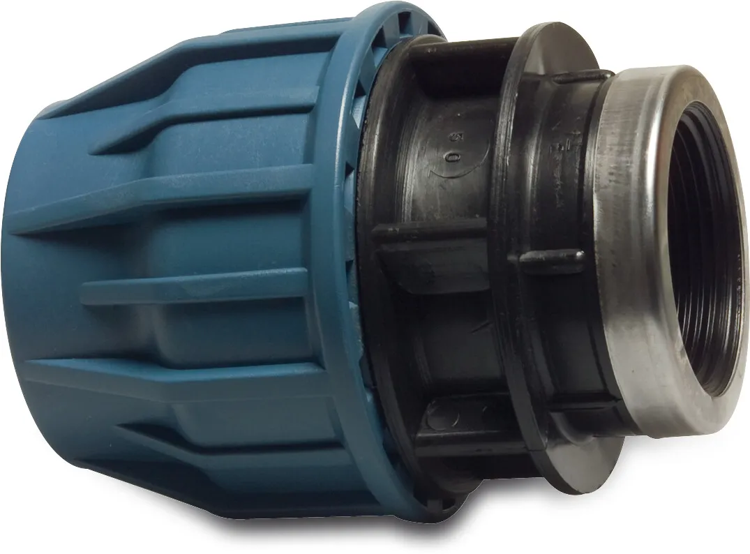 Jason Adaptor socket PP 32 mm x 1 1/4" compression x female thread 16bar black/blue DVGW/KIWA/WRAS/SVGW