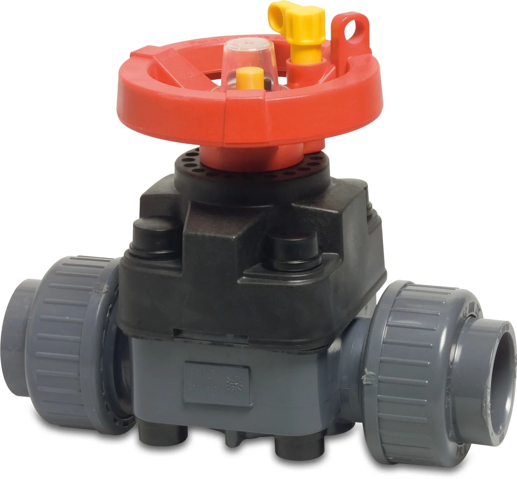 Praher Membraanafsluiter PVC-U 63 mm lijmmof 10bar DN50 grijs type T4