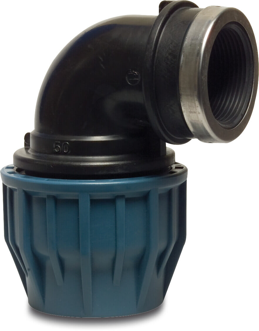 Jason Elbow 90° PP DVGW/KIWA/WRAS 16bar compression x female thread black/blue EZ