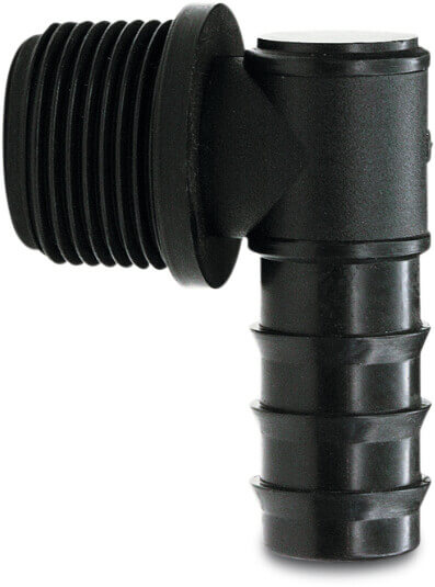 Kolano 90° PP 16 mm x 1/2" karbowane x GZ czarny