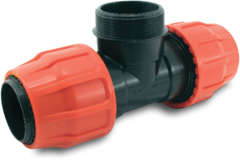 T-piece 90° PP 76 mm x 3" x 76 mm compression x male thread x compression 6bar type Layflat