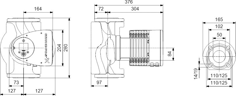 Grundfos Pompe de circulation à vitesse variable acier inoxydable DN50 bride 10bar 2.37A 230VAC noir/rouge WRAS type MAGNA3 50-120FN (280)