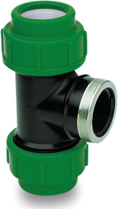 VDL Adaptor T-piece 90° PP 16 mm x 3/8" x 16 mm compression x female thread x compression 16bar black/green KIWA type reinforced