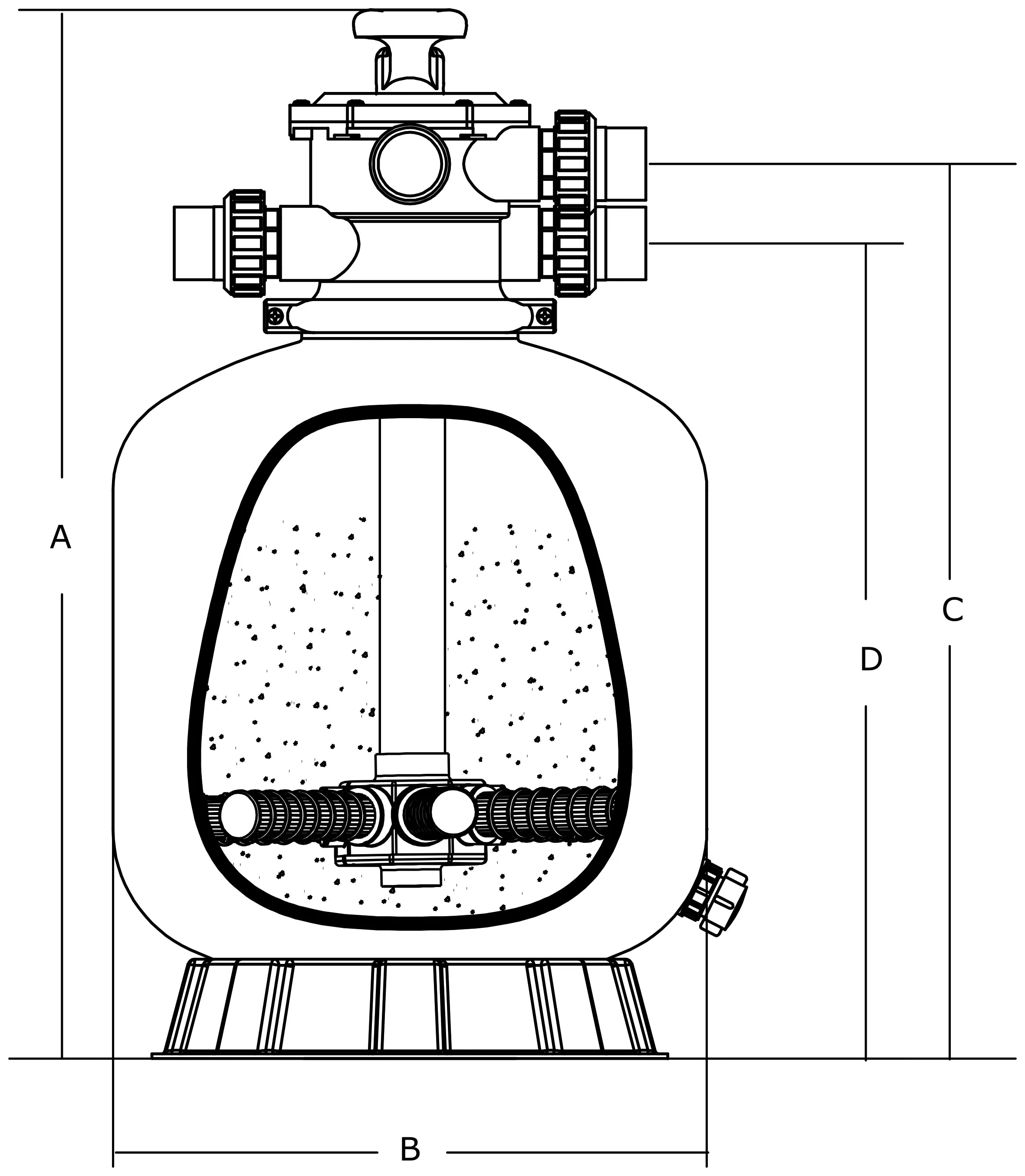 Flotide V700B Sandfilter PE/Polyester glasfaserverstärkt 63 mm / 2" Metrisch/Imperial Klebemuffe 2,5bar Grau