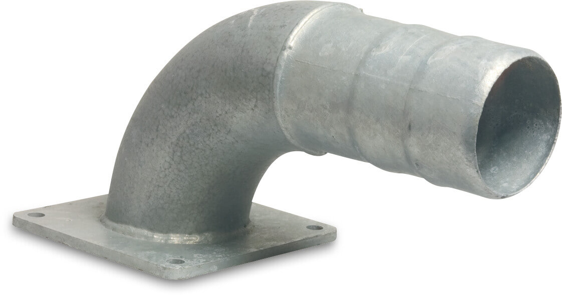 Bend 90° steel galvanised 6" x 152 mm square flange x hose tail