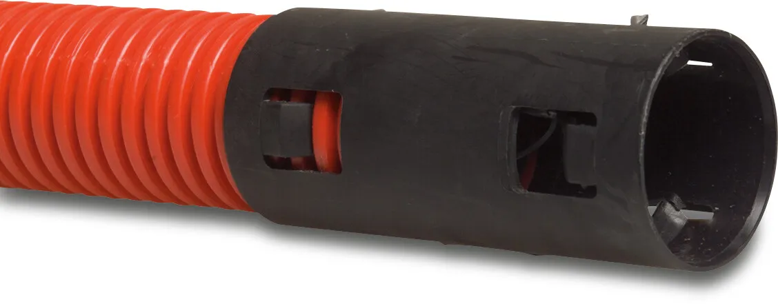 Cable protection pipe PE 125 mm click socket x plain DN110 red/black 50m