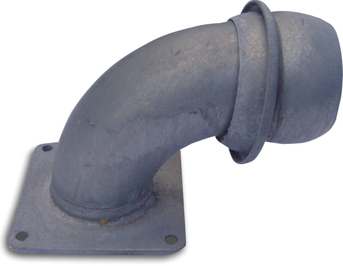 Quick coupler bend 90° steel galvanised 120 mm x 4" male part Italian x square flange type Italian