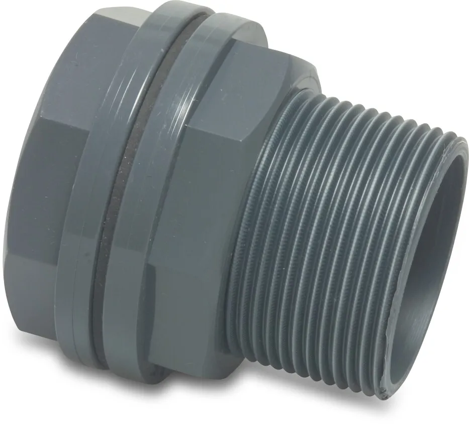 VDL Raccord de cloison PVC-U 63 mm x 2 3/4" collage femelle x filetage mâle 10bar gris