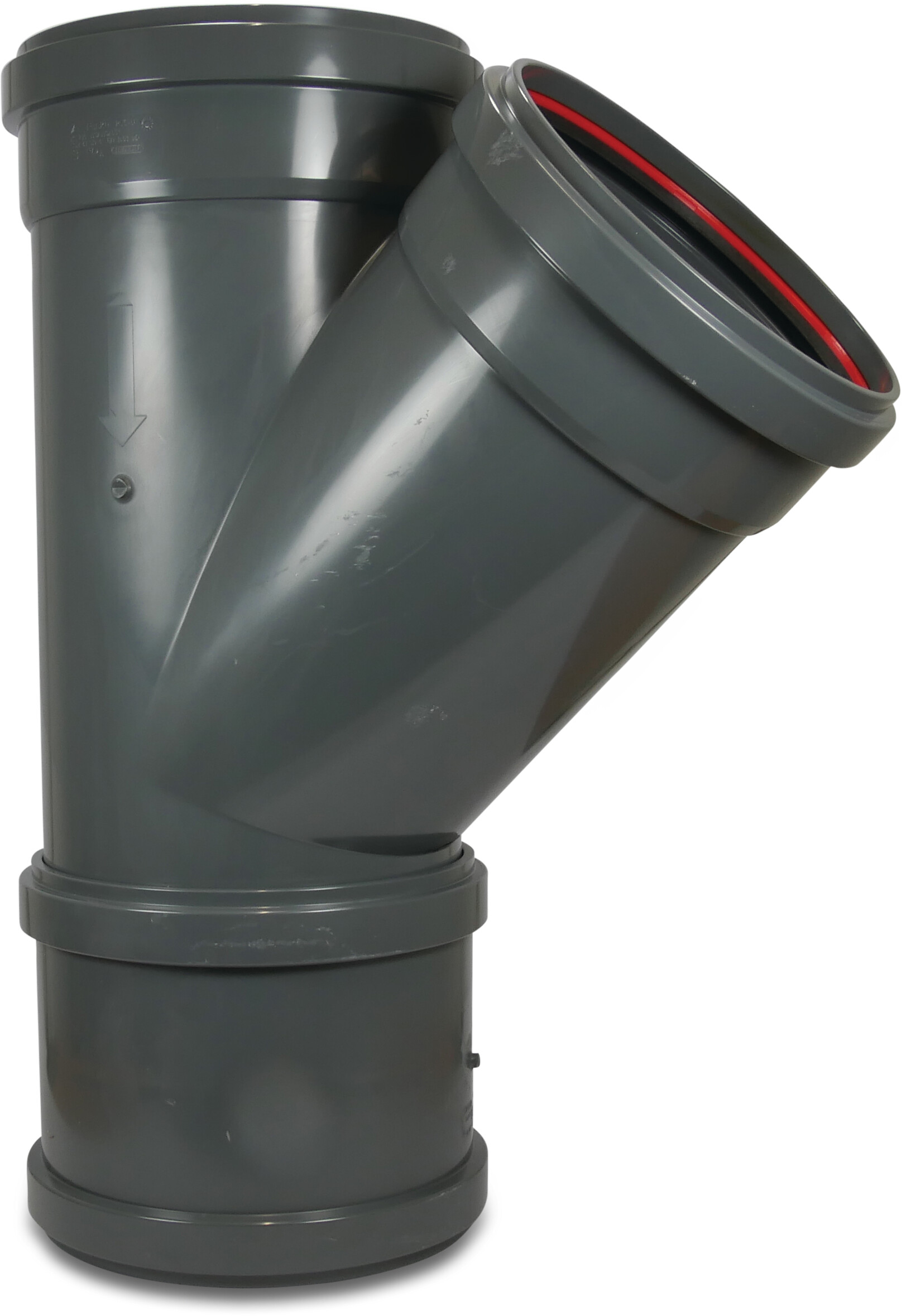 Drainage T-piece 45° PVC-U KOMO/BENOR ring seal grey