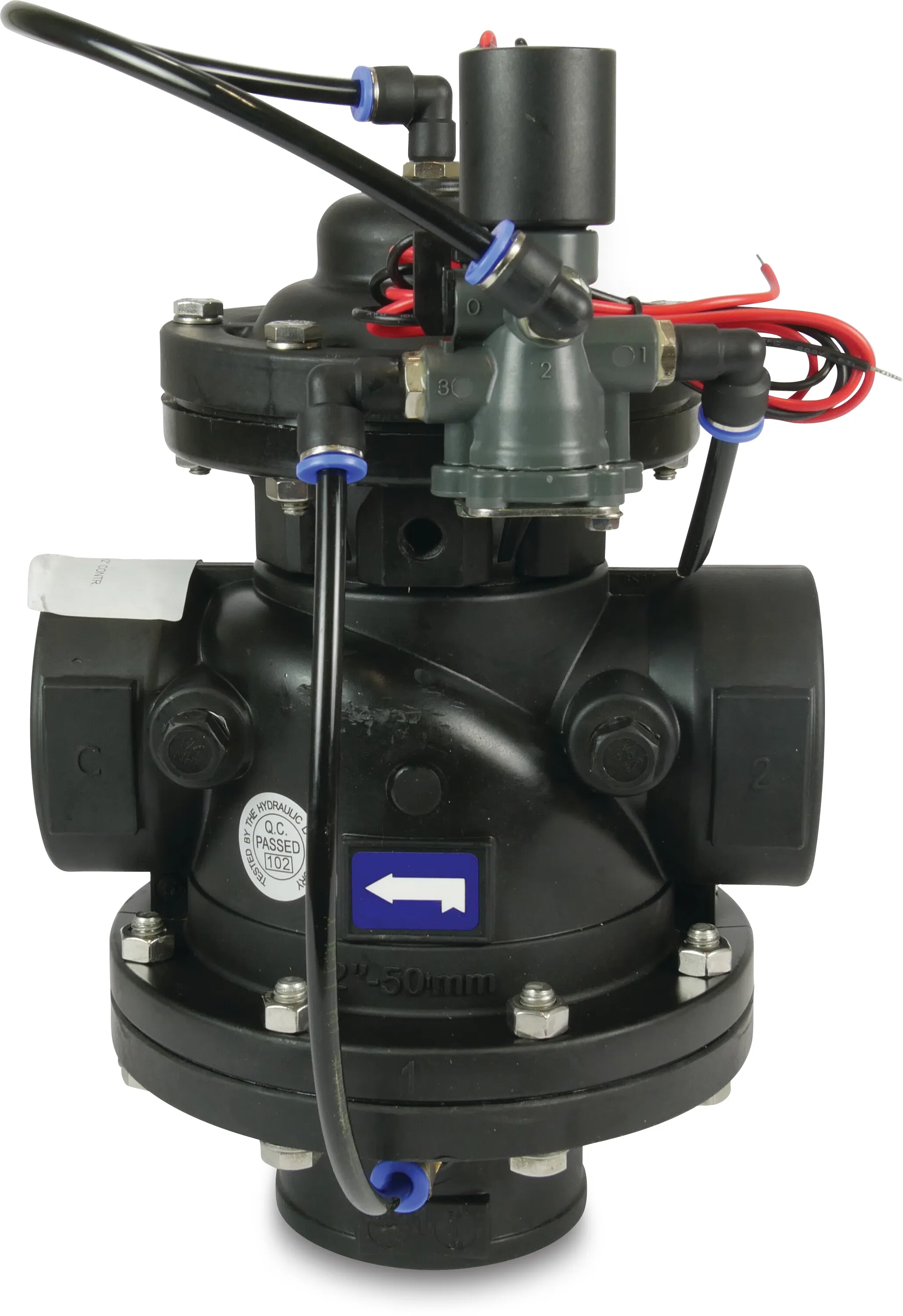 Bermad Back-flush solenoid valve polyamide 6-30GF 2" female thread 10bar 9VDC black type 350 angle