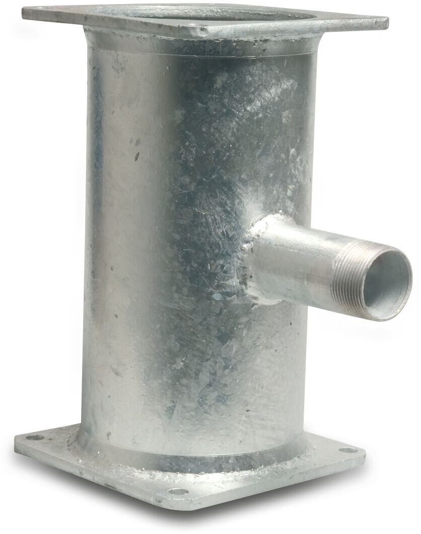 T-Stück 90° Stahl Verzinkt 6" x 2" x 6" Quadratflansch x Außengewinde x Quadratflansch