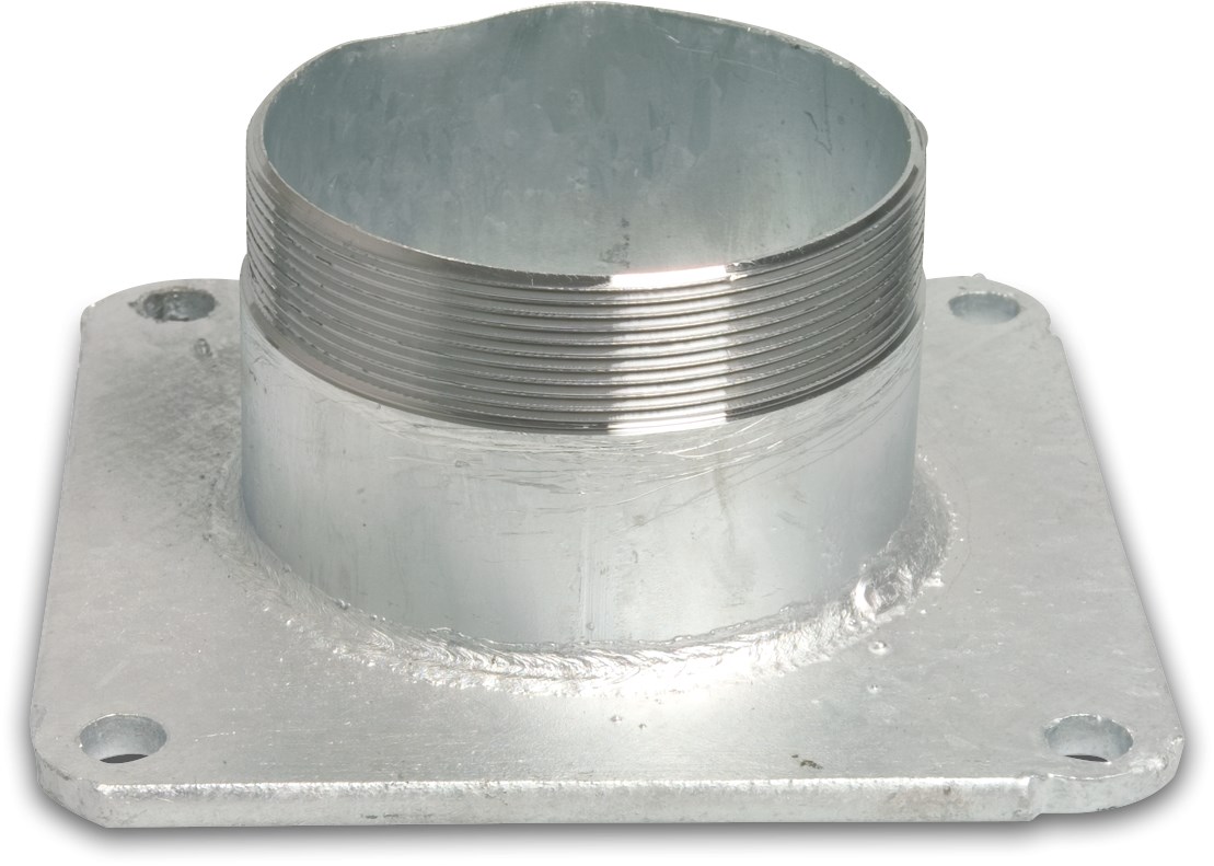 Flange threaded steel galvanised 4" square flange x male thread 15cm