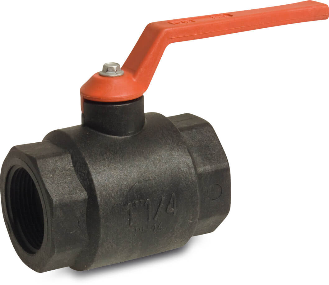 VIR Ball valve PP 1 1/2" female thread 16bar DN40 black type 220
