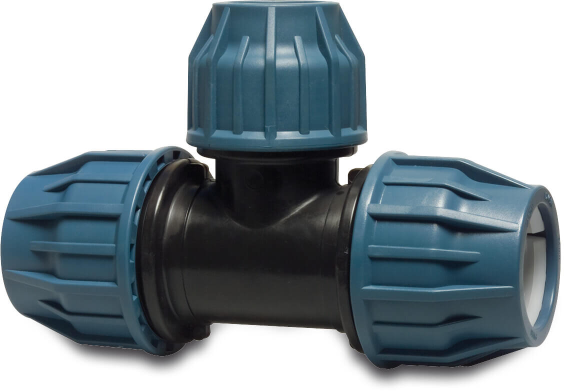 Jason T-piece 90° PP DVGW/KIWA/WRAS 16bar compression black/blue EZ