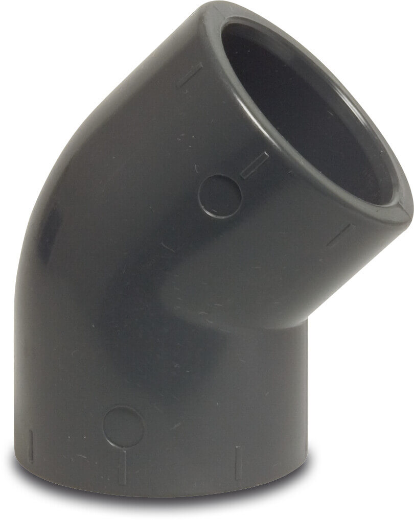 Winkel 45° PVC-U 50 mm Klebemuffe 16bar Grau