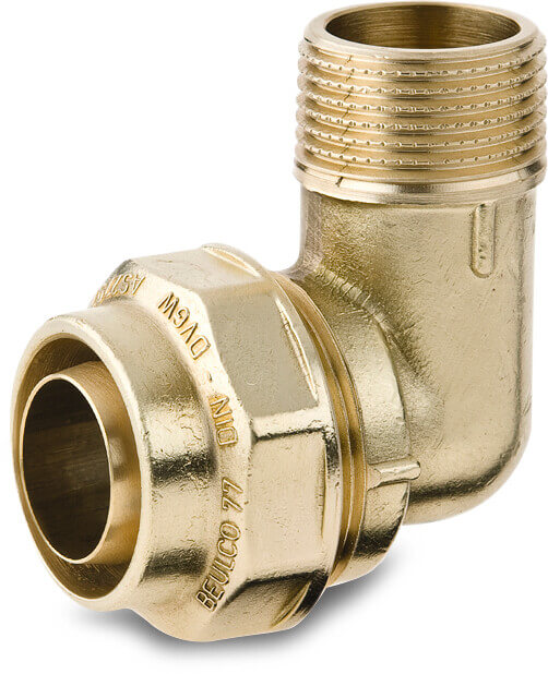 Beulco Adaptor elbow 90° brass 40 mm x 1 1/4" compression x male thread SDR9 10bar KIWA type 7730
