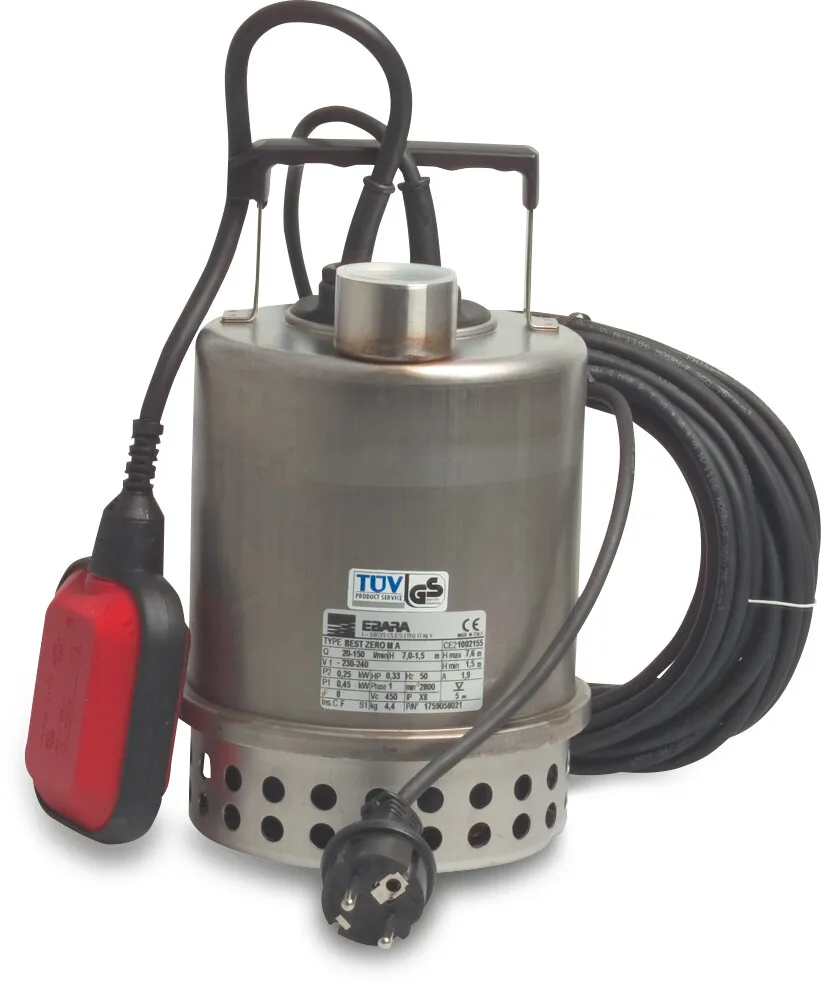 Ebara Submersible pump stainless steel 1 1/4" female thread 1,9A 230VAC stainless steel type Optima M with float switch