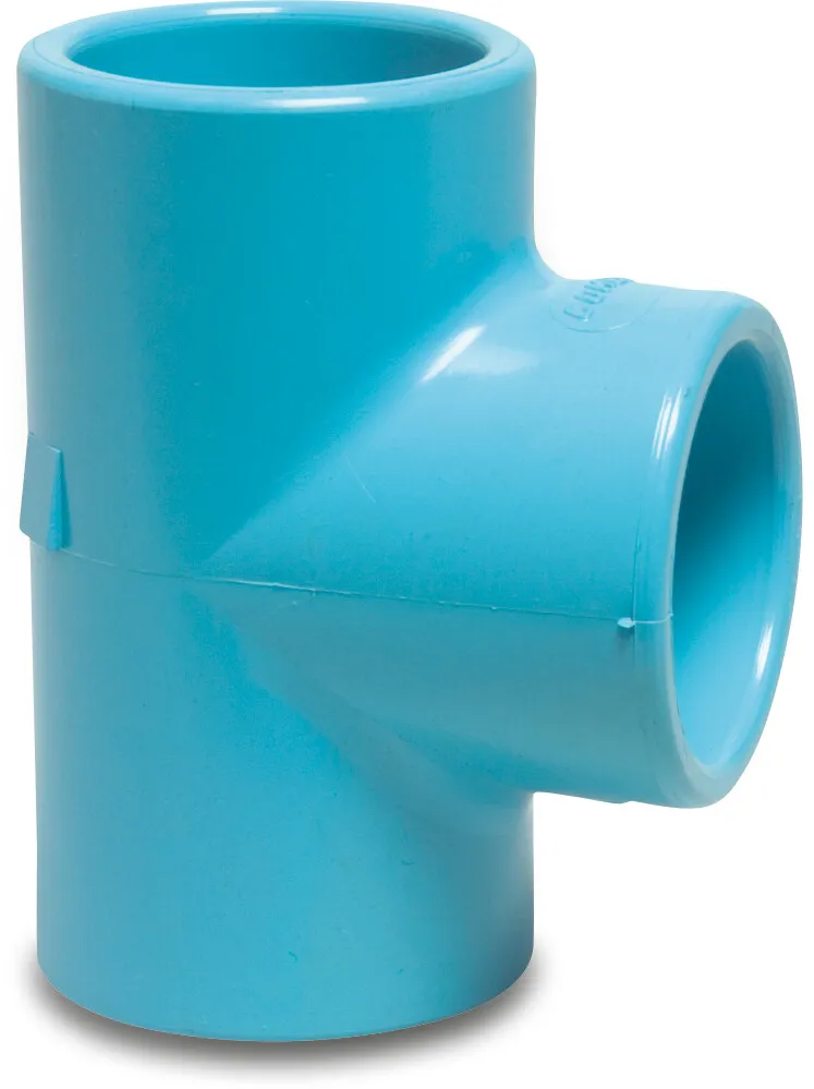 T-piece 90° PVR 32 mm glue socket 12,5bar blue