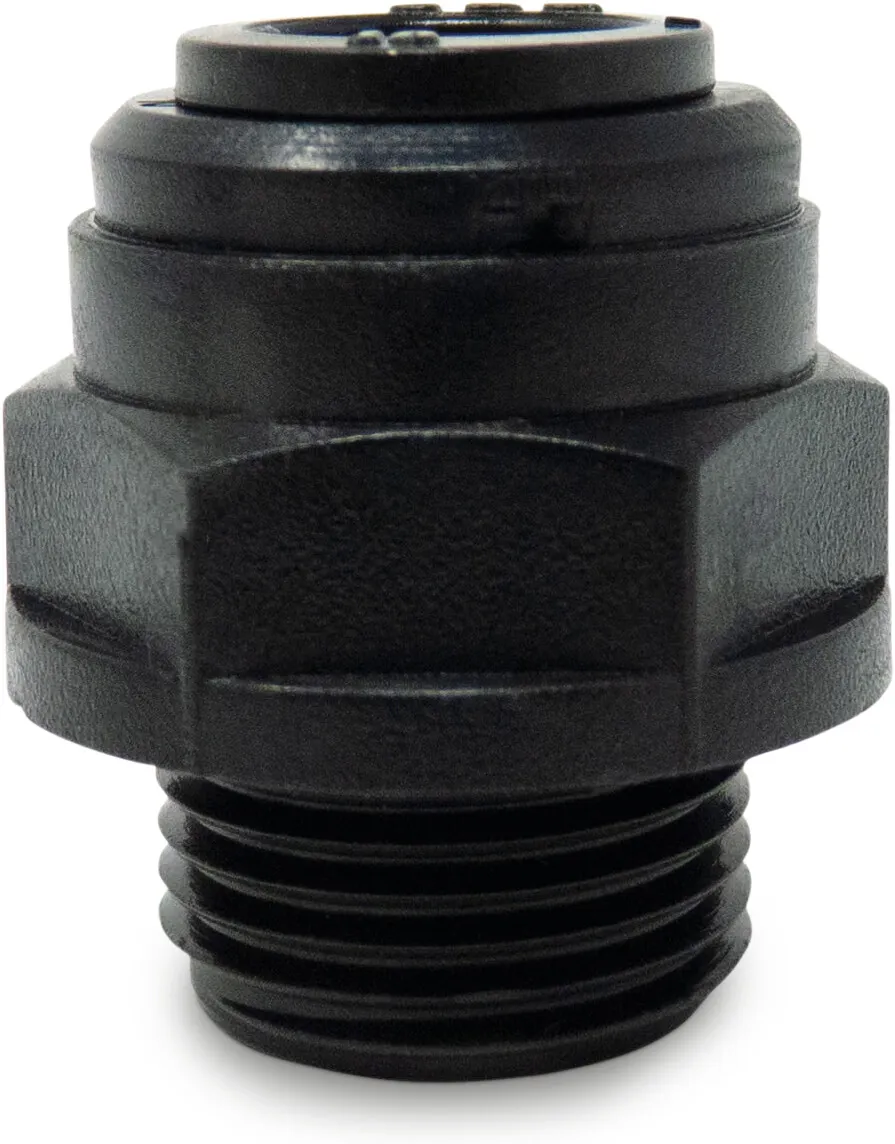 Adaptor bush short POM 10 mm x 1/2" push-in x male thread 16bar black WRAS type Aquaspeed