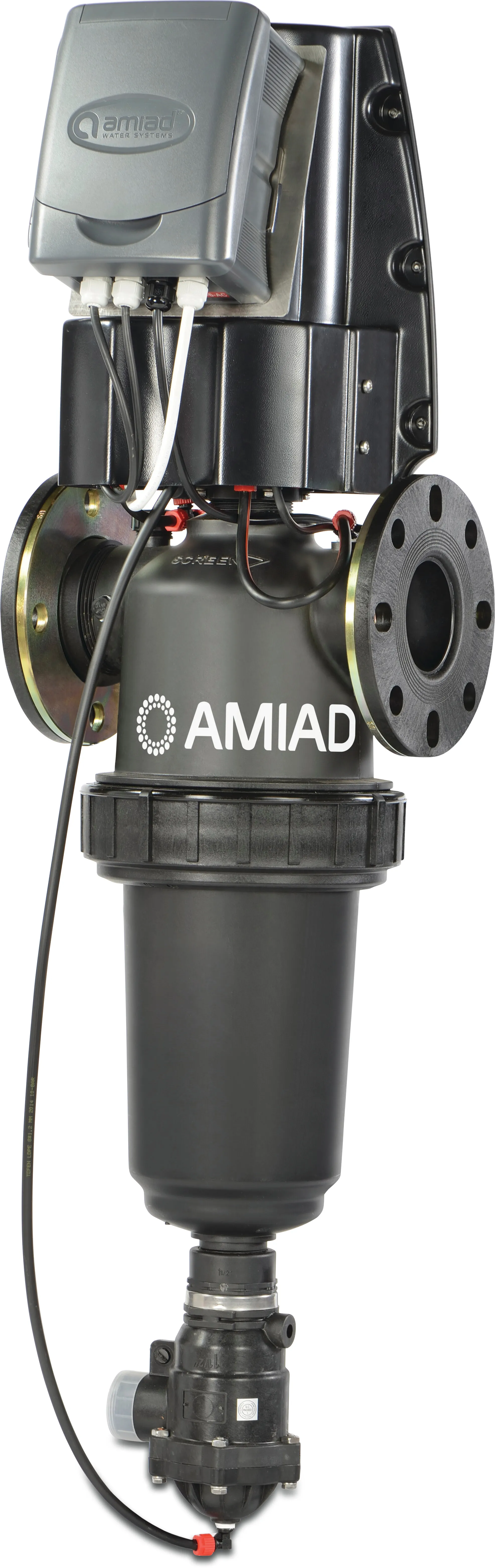 Amiad Automatic screen filter nylon 3" fläns 8bar 130mikron 0,13 mm rostfritt stål 316 24VAC svart type TAF 750