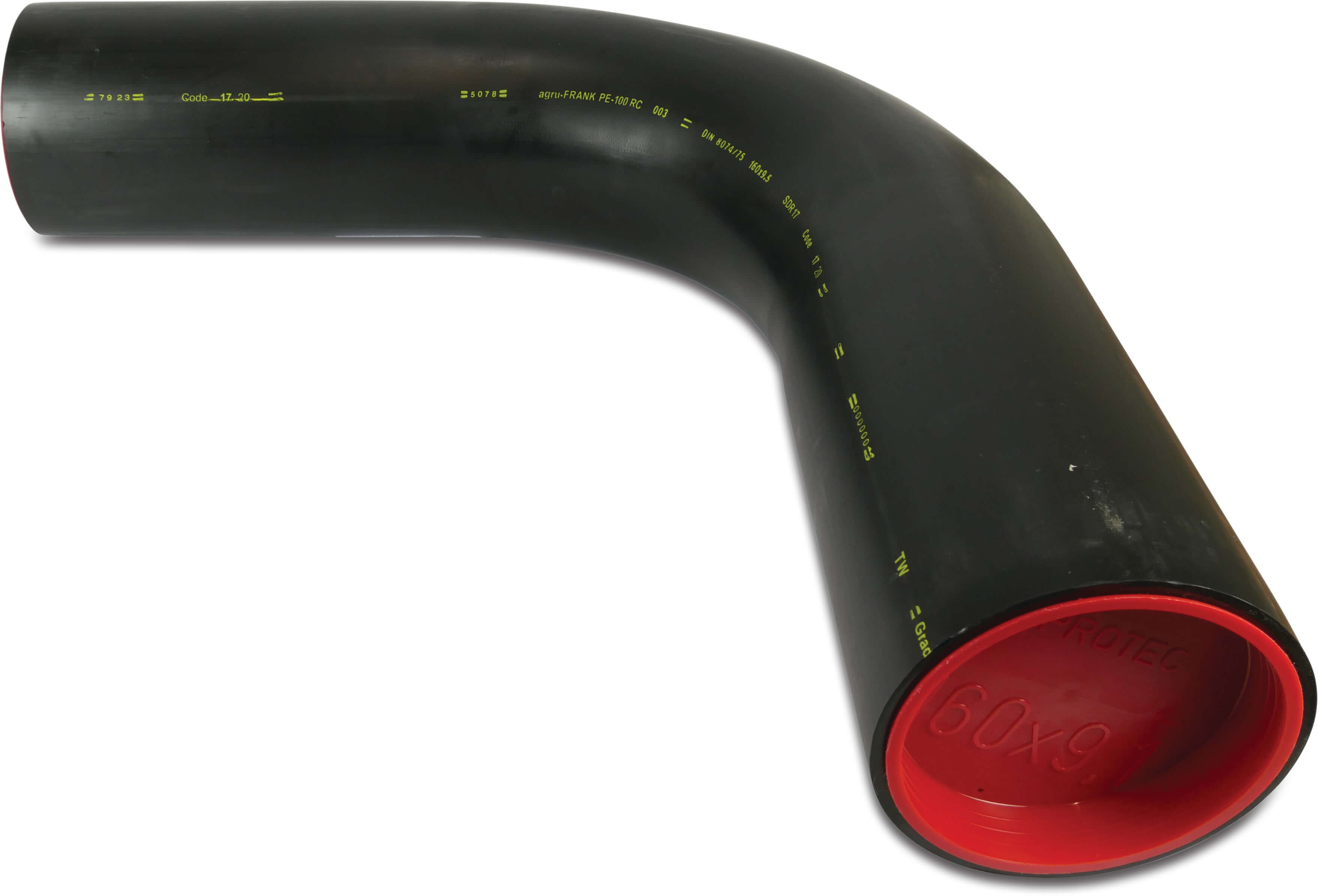 Bend 90° PE100-RC 125 mm plain SDR17 black DVGW type made from tubing