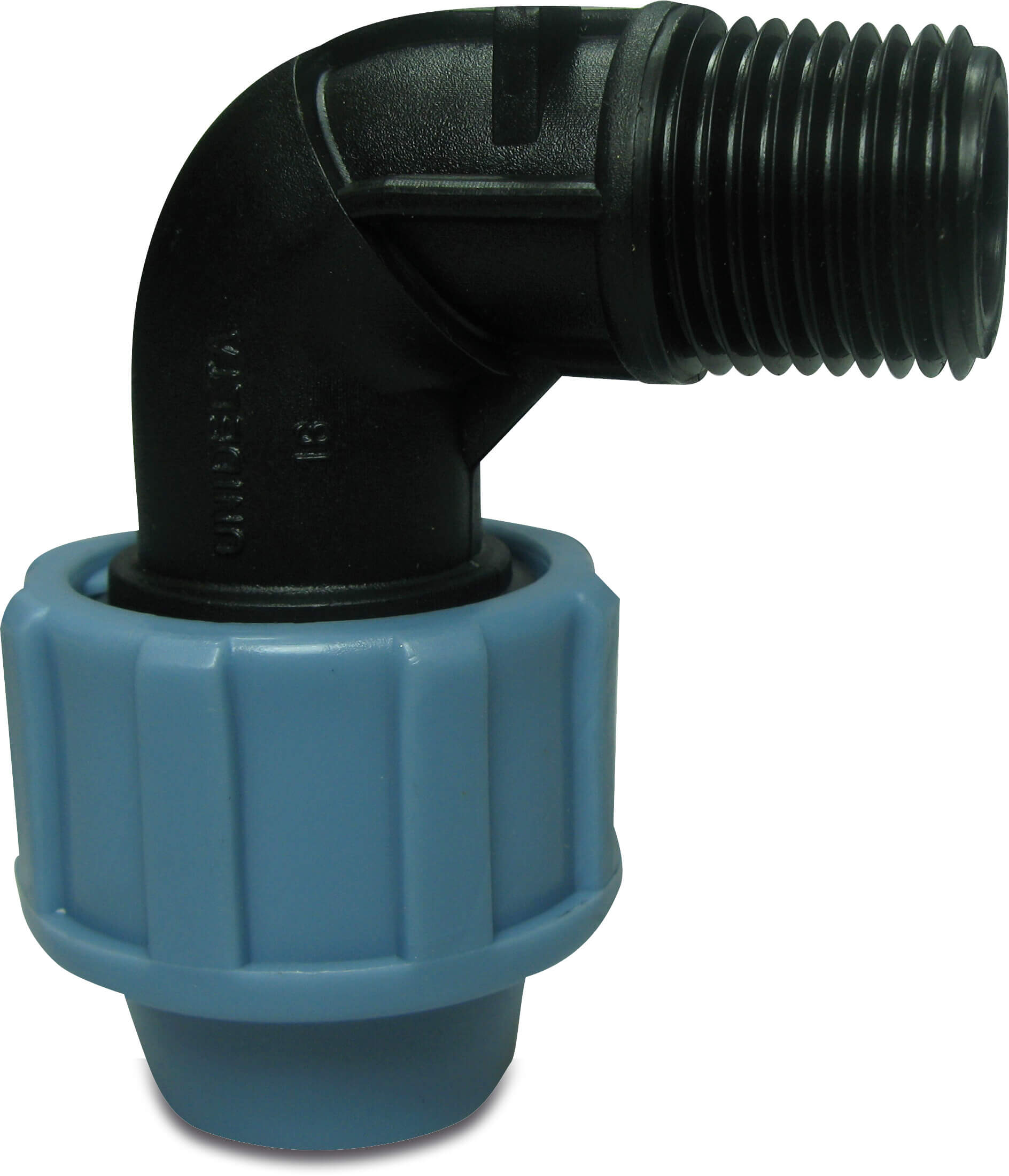 Unidelta Adaptor elbow 90° PP 40 mm x 1" compression x male thread 16bar black/blue DVGW/KIWA/WRAS