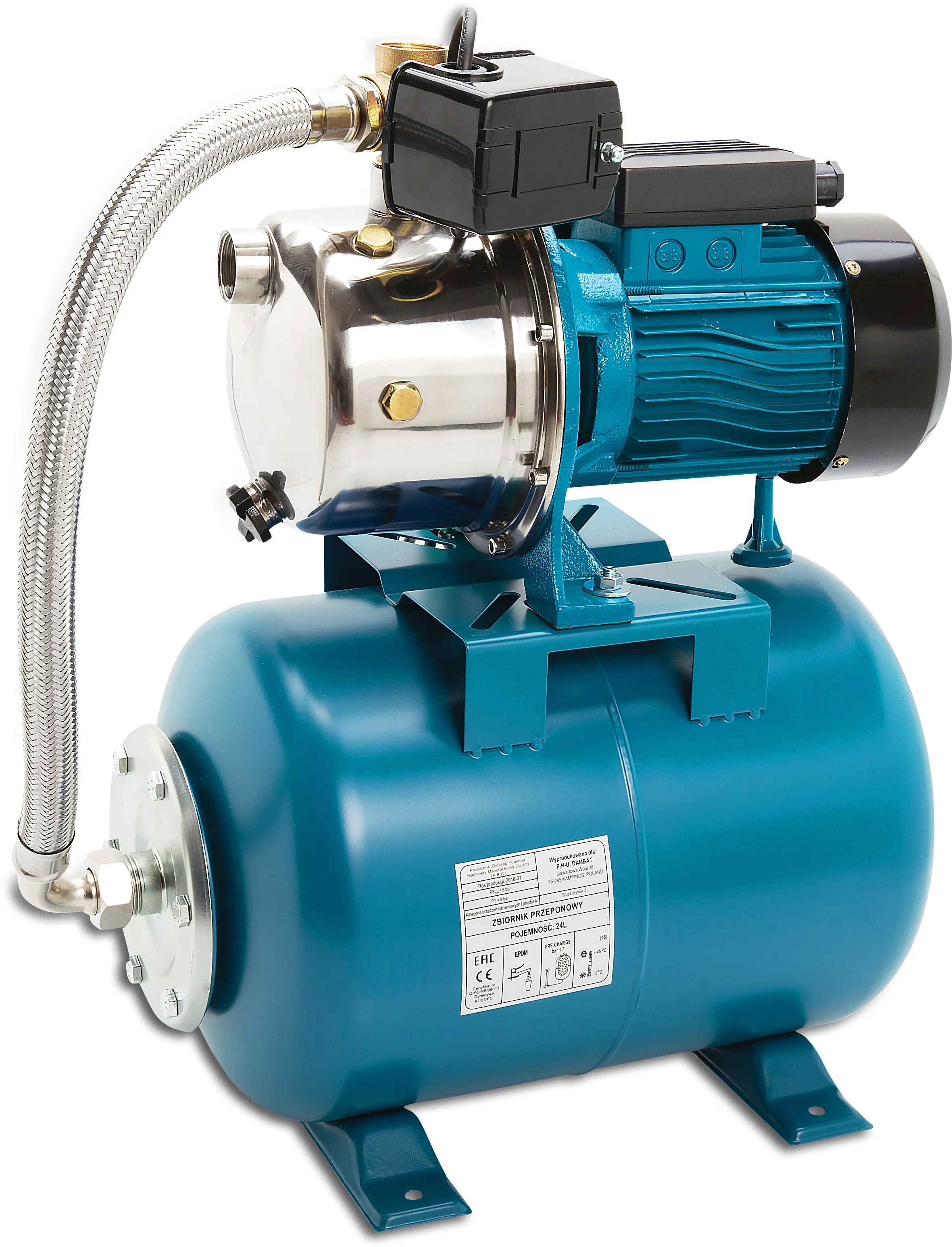 Hauswasserstation Edelstahl 304 1" Innengewinde 3,2A 230VAC Blau 60ltr Typ AJ 50/60 - 24