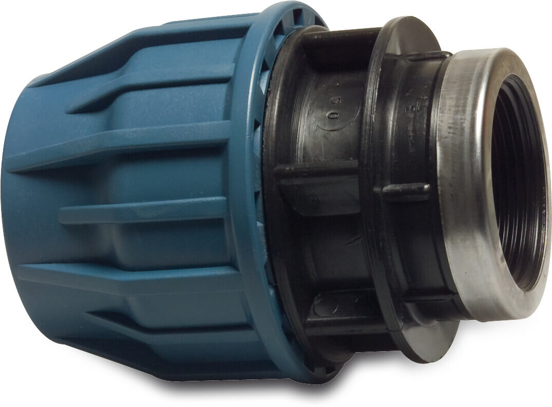 Jason Adaptor socket PP 25 mm x 3/4" compression x female thread 16bar black/blue DVGW/KIWA/WRAS/SVGW
