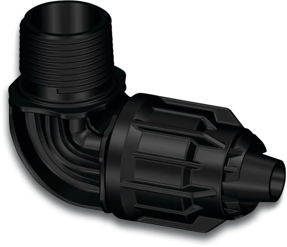 Elbow 90° PP 20 mm x 3/4" quick joint x male thread 4bar black