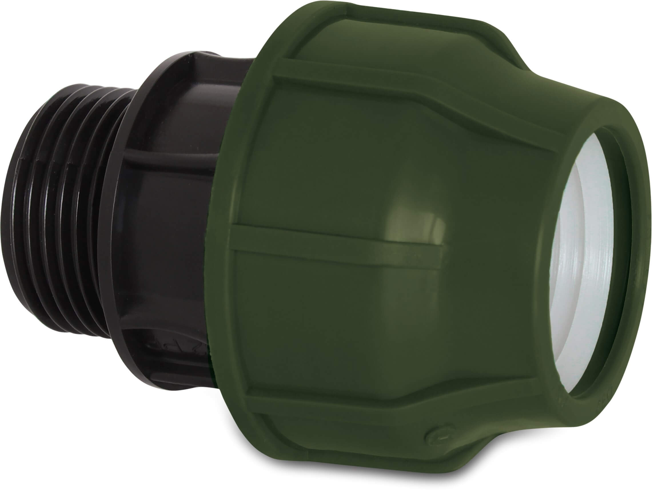 Adaptor bush PP 16 mm x 1/2" compression x male thread 10bar black/green