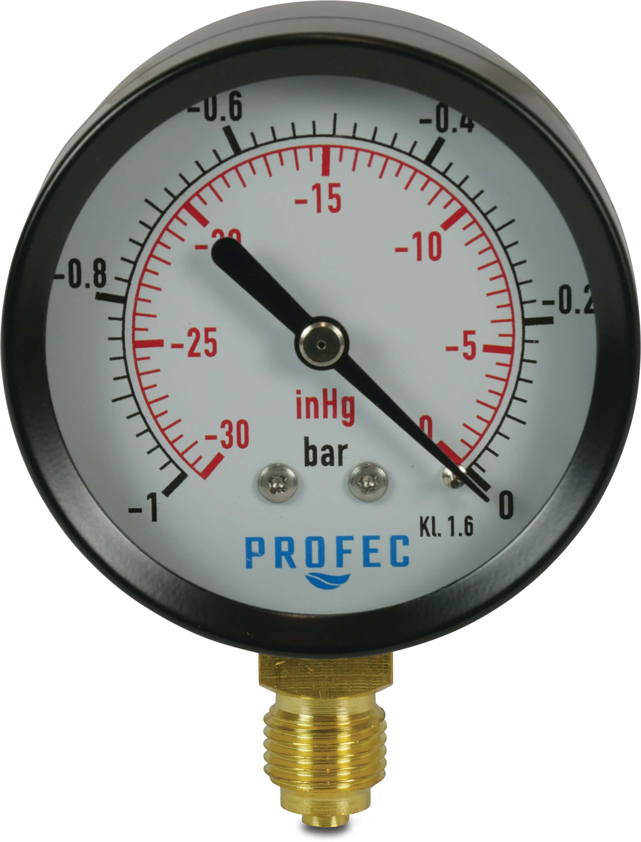 Profec Manometer 63 mm Außengewinde -1 - 1,5bar Schwarz Typ Trocken Unten 1/4"