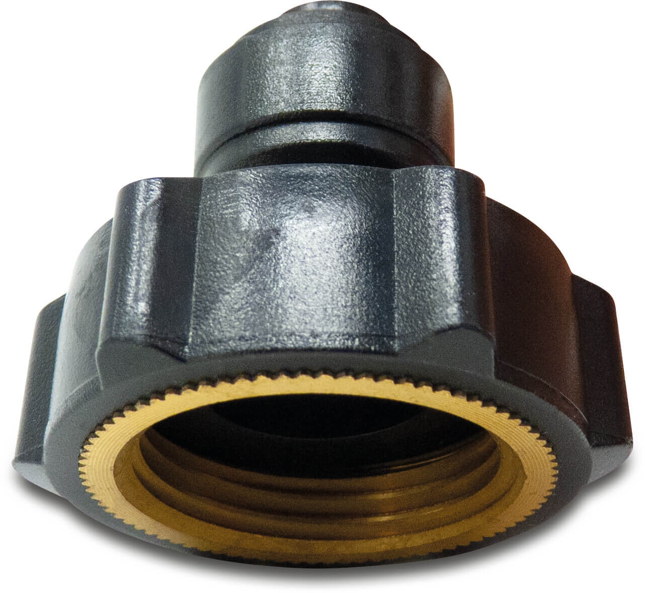 Overgang med messing gevind med messing gevind POM 8 mm x 3/4" indstik x indvendig gevind 20bar sort WRAS type Aquaspeed