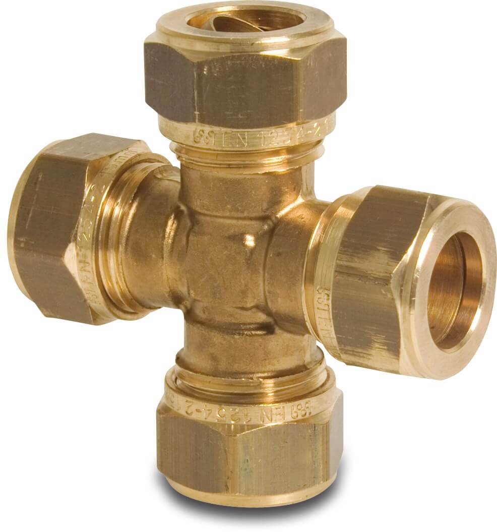 Bonfix Cross-piece brass 15 mm compression KIWA/GASTEC