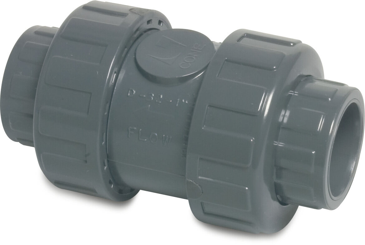 Kegelrückschlagventil federbelastet PVC-U 2 1/2" Innengewinde 10bar Grau