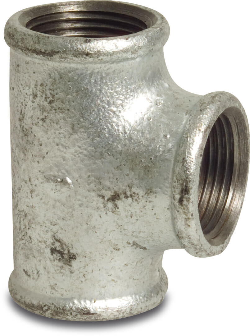 Profec Nr. 130 T-piece 90° cast iron galvanised 2" x 1 1/4" x 2" female thread 25bar DVGW