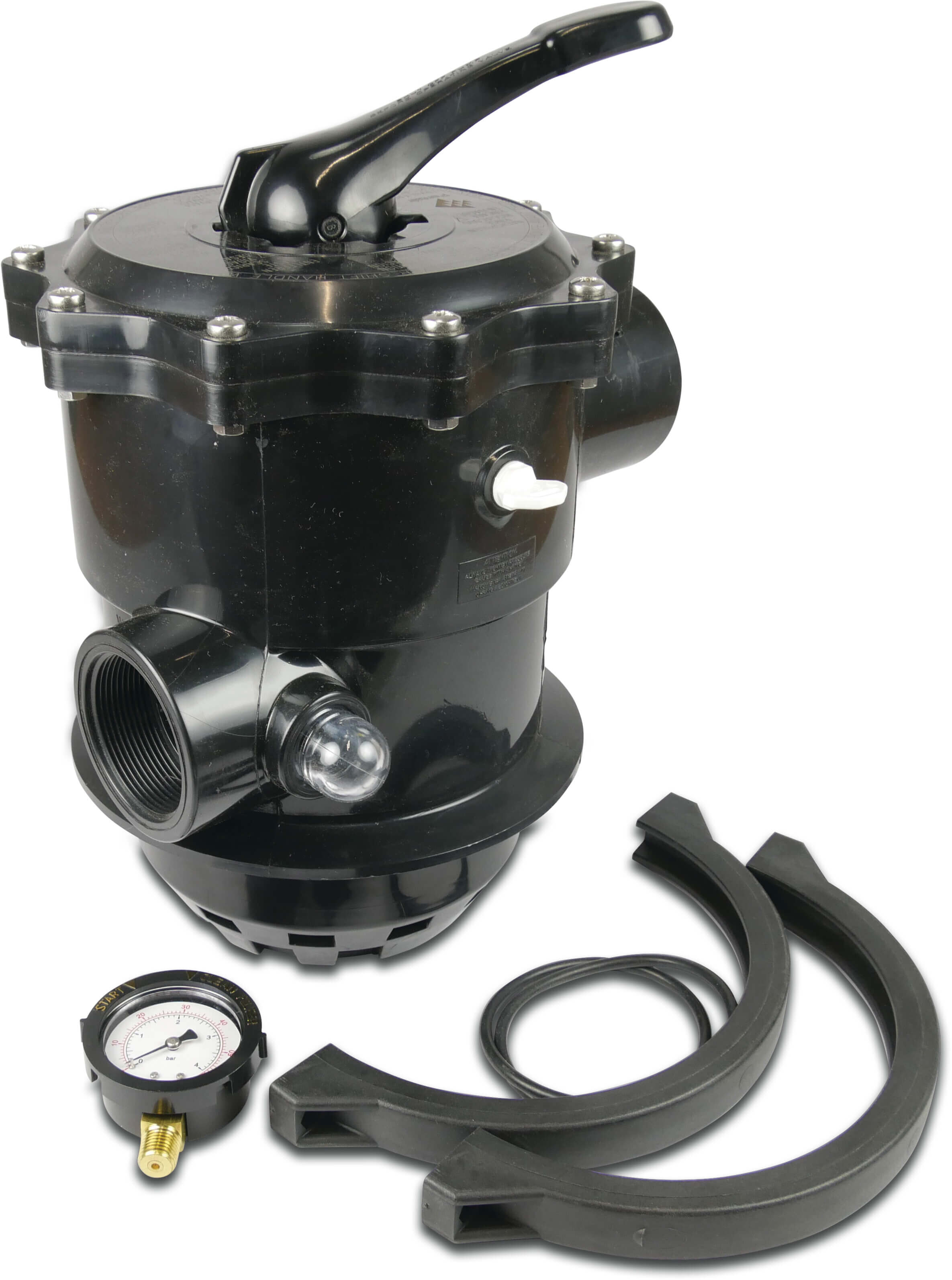 Multiport ventil 1 1/2" indvendig gevind hvid type Pentair 6-vejs klemmeventil Tagelus-Azur