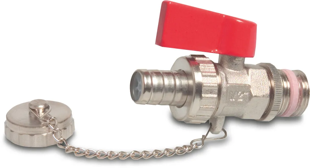 Profec Fill and drain valve brass nickel plated 1/2" x 12 mm male thread x hose tail 6bar