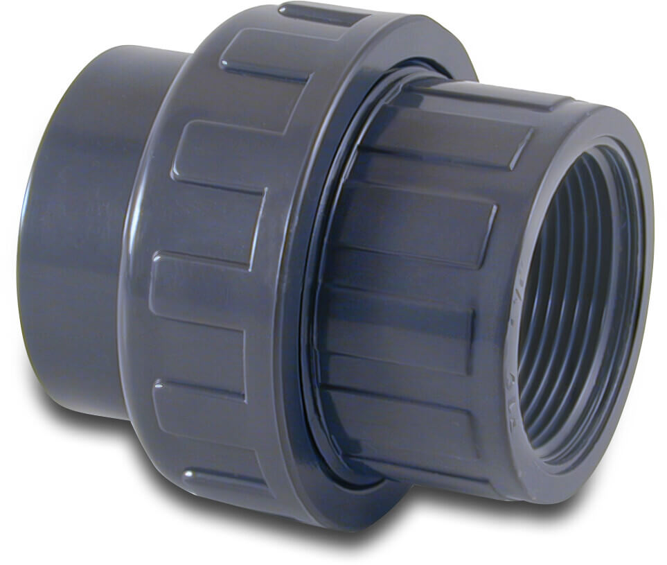 Union coupler PVC-U 50 mm x 1 1/2" glue socket x female thread 10bar grey