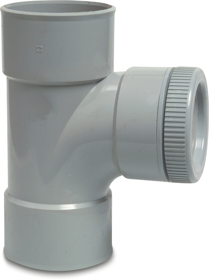 Reinigungs- T-Stück mit Schraubverschluss PVC-U 110 mm Klebemuffe Grau KOMO