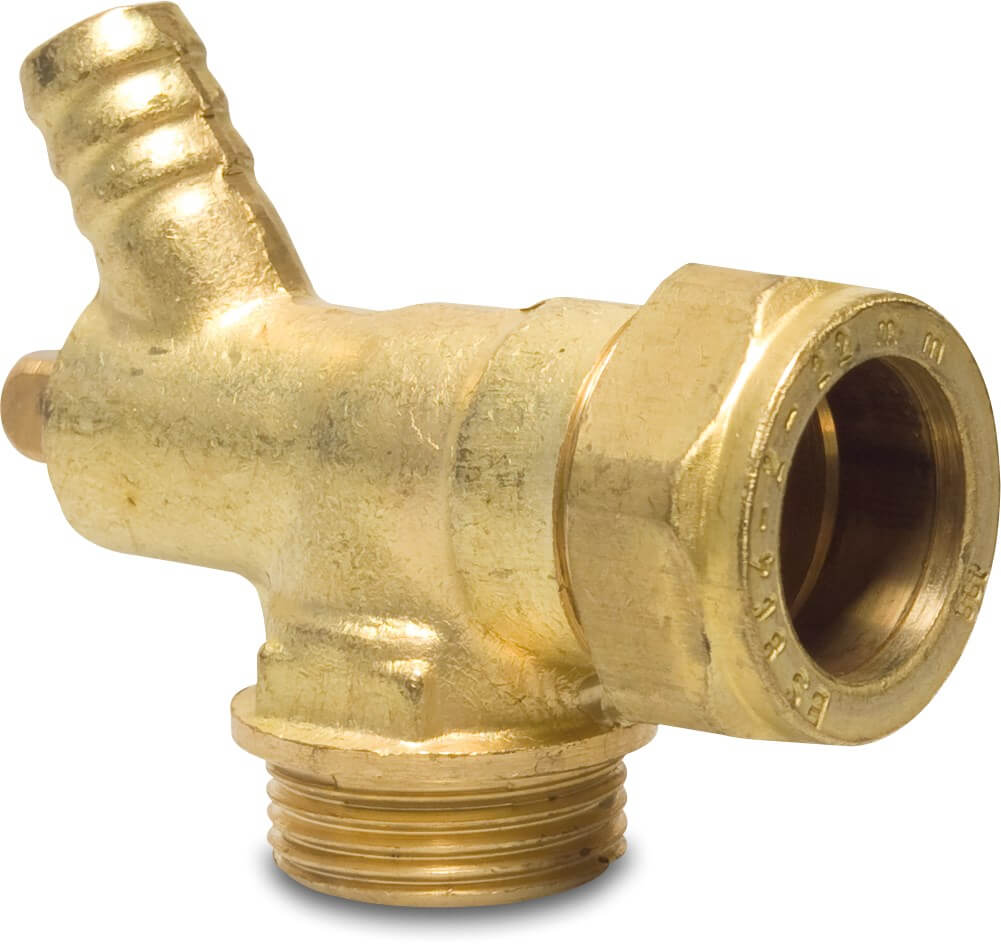 Bonfix Drain elbow 90° brass 15 mm x 1/2" compression x male thread with tap KIWA